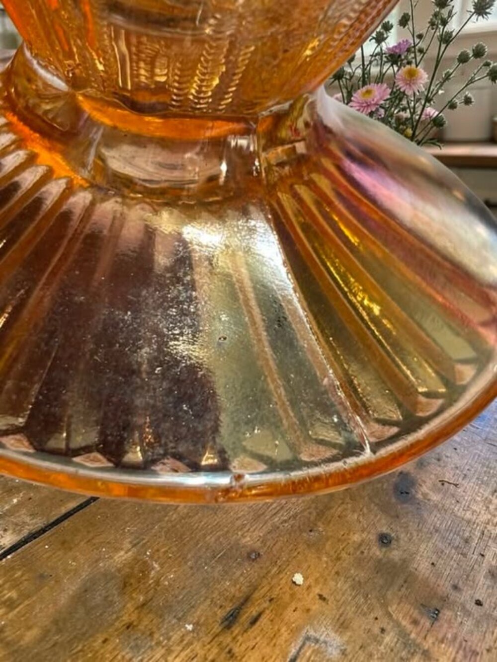 Jeanette Depression Glass Tumblers Iris & Herringbone Carnival Glass Footed - Picture 5 of 5